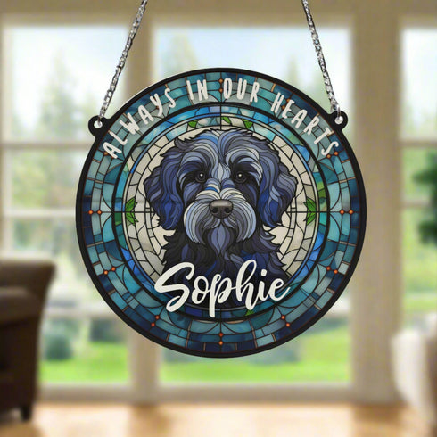 Labradoodle Black Memorial Stained Glass Effect Suncatcher
